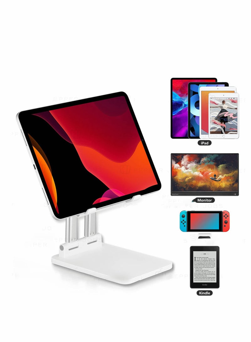 Excefore Tablet Holder Dual Tube Foldable Adjustable Multi-Angle Universal Tablet Holder Extremely Stable (Pearl White) - Image 3