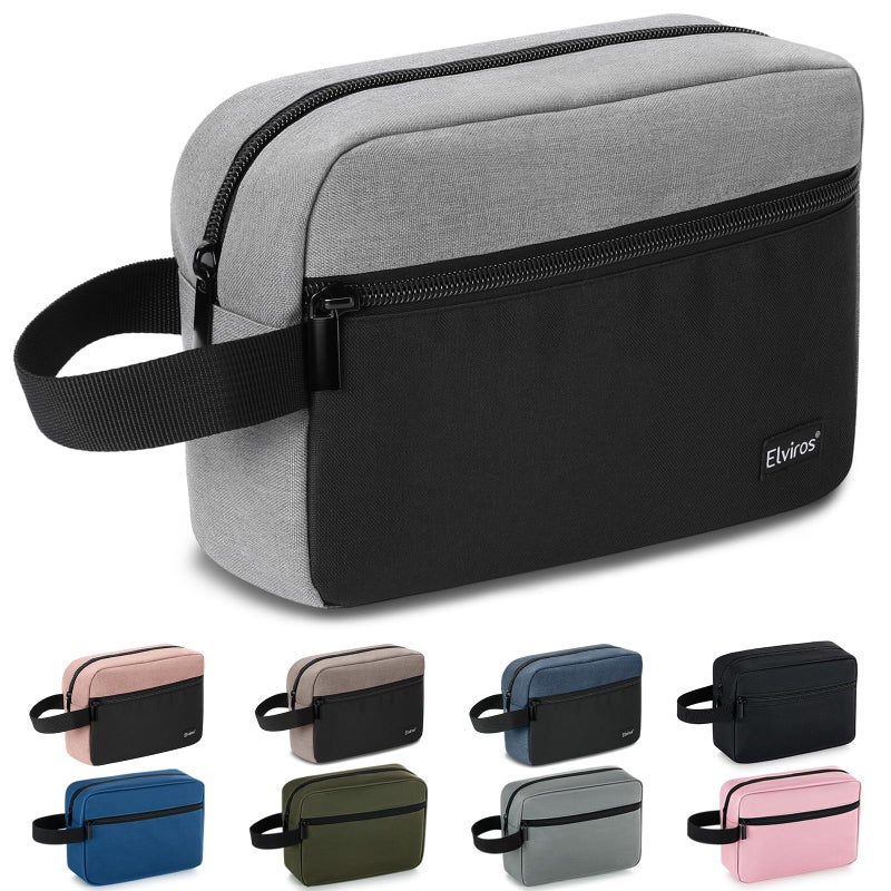 Elviros Travel Toiletry Bag for Men Hanging Toiletries Dopp Kit Small Bathroom Hygiene Tool and Medicine bag for Traveling Essential Shaving Pouch,Gifts for Men(Grey&Black) - Image 1