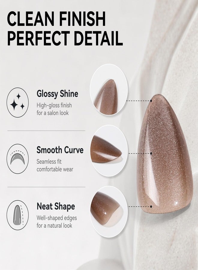 ELLEWIN 150 Pcs Cat Eye Press on Nails Almond - 5 Colors Glossy Glitter, Storage Case & 3 Accessories, 8 Sizes Nail Tips for Women Girls - Image 2