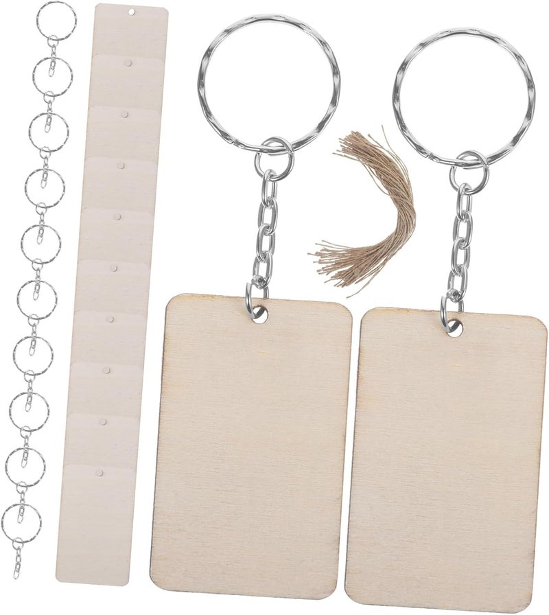 Operitacx 60sets Keychain Craft Kit Unfinished Rectangular Slices Key and Jute Twine for Creative Keychain Decorations for and Crafts - Image 1