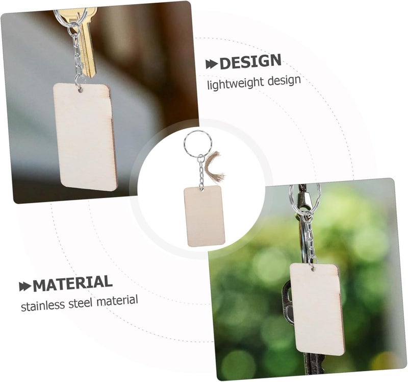 Operitacx 60sets Keychain Craft Kit Unfinished Rectangular Slices Key and Jute Twine for Creative Keychain Decorations for and Crafts - Image 2