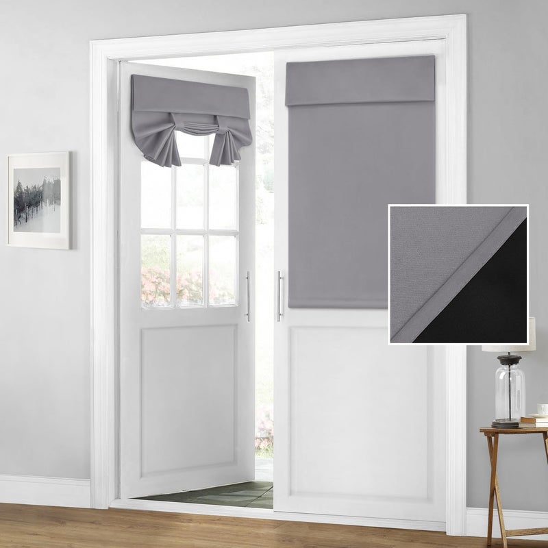 HOMEIDEAS 100% Blackout French Door Curtains, Privacy Door Curtains for Window, 26 X 40 Inch Room Darkening Blinds, Thermal Insulated Window Shades for Bedroom, 1 Panel, Light Grey - Image 1