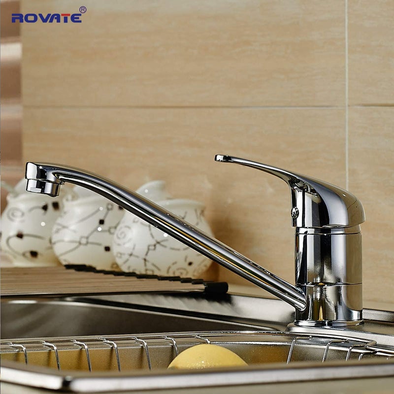 ROVATE Classic Single Handle Kitchen Sink Faucet  Brass 360 Degree Swivel Single Hole Mixer Faucet  Chrome - Image 2
