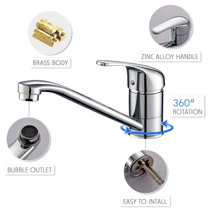 ROVATE Classic Single Handle Kitchen Sink Faucet  Brass 360 Degree Swivel Single Hole Mixer Faucet  Chrome - Image 5
