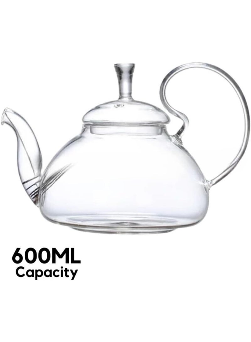 MTHT 600ml Clear Glass Teapot with Infuser, High Handle Borosilicate Glass Kettle for Loose Leaf, Blooming Tea, Herbal Tea, Stovetop Safe - Image 3