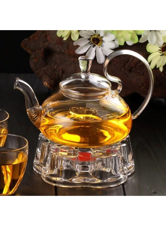 MTHT 600ml Clear Glass Teapot with Infuser, High Handle Borosilicate Glass Kettle for Loose Leaf, Blooming Tea, Herbal Tea, Stovetop Safe - Image 2