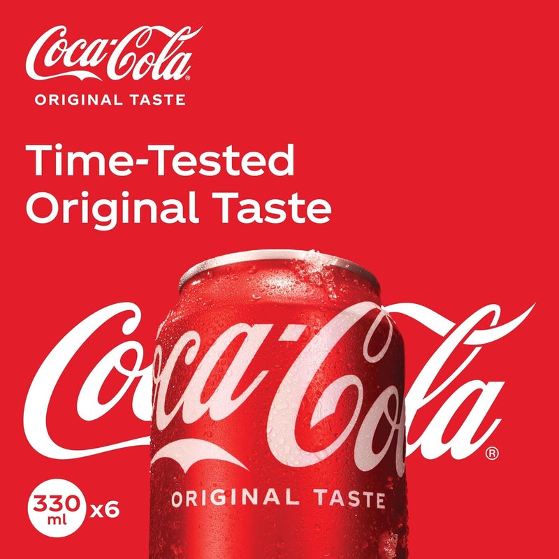 Coca-Cola Original Taste, Carbonated Soft Drink, Can 330ml, Pack of 6 - Image 3
