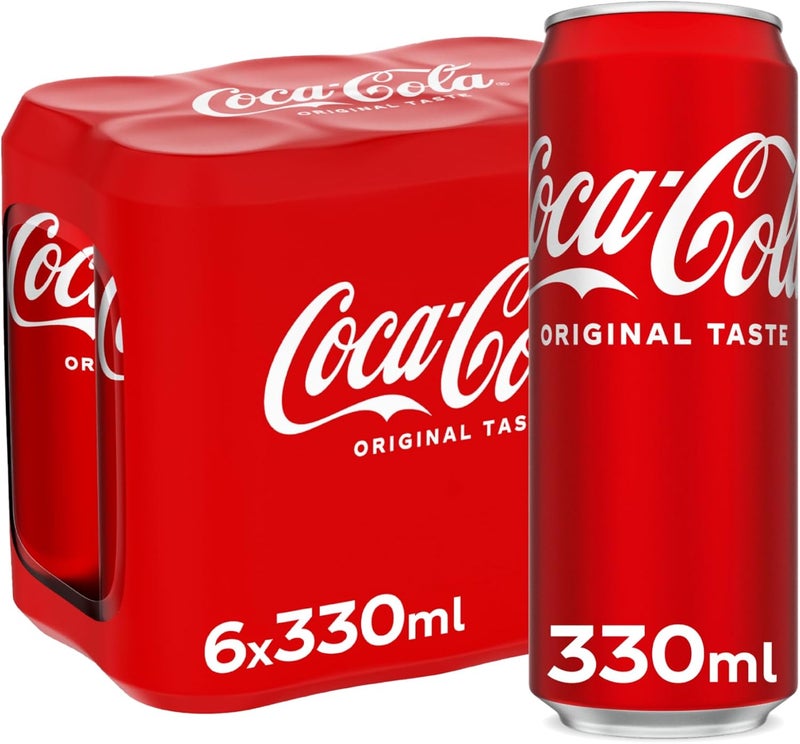 Coca-Cola Original Taste, Carbonated Soft Drink, Can 330ml, Pack of 6 - Image 1