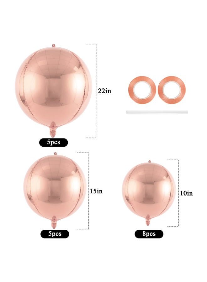 TOTAFAM 18 Pcs Rose Gold Foil Balloons Shiny Round Balloons Set Large Balloon Arch for Birthday Graduation Wedding Bachelorette Party Decorations, 5 Pcs 22 Inches, 5 Pcs 15 Inches, 8 Pcs 10 Inches - Image 2