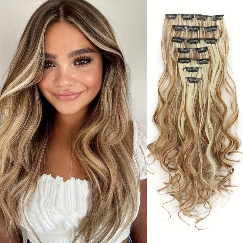 24 Inch Long Curly Hair Extension Wefts Heat Resistant Synthetic Volume - Image 1