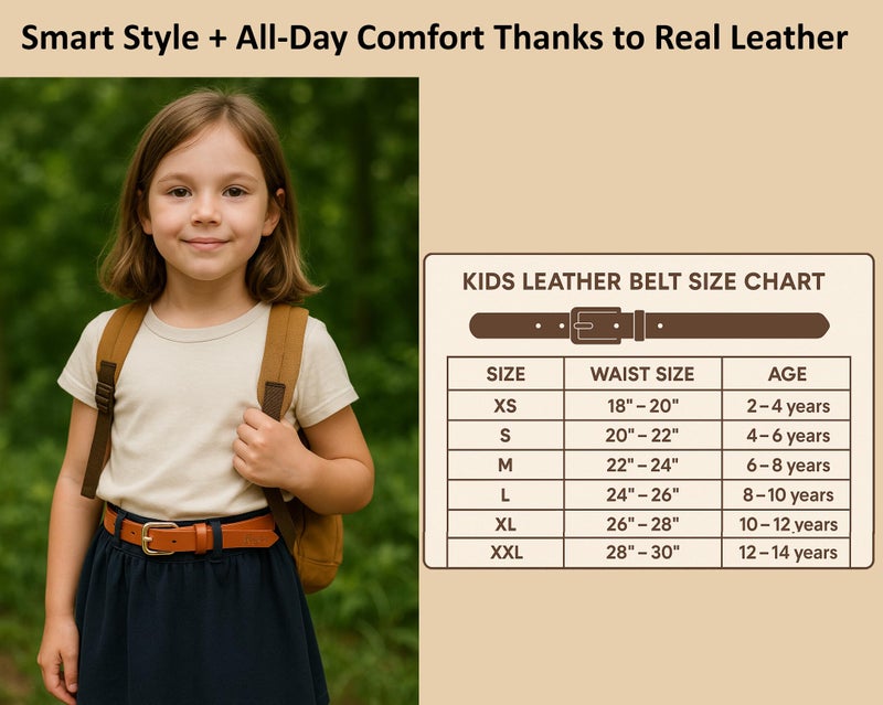 Flyer Girls Leather Belt for 2–4 Year – Real Leather Belt for 2, 2–3, 3, 3–4, 4 Year Old Girls – Adjustable Stylish Belt for Jeans, Dress, School TAN1381 - Image 4