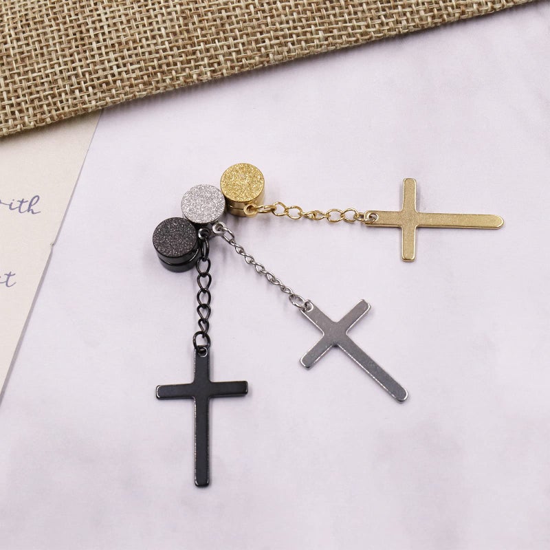 NEWITIN 4 Pairs Stainless Steel Magnetic Earrings for Men Clip on Earring Magnetic Stud Earring Unisex Non Piercing CZ Magnet Studs Diamond Cross Earrings for Women Men - Image 3