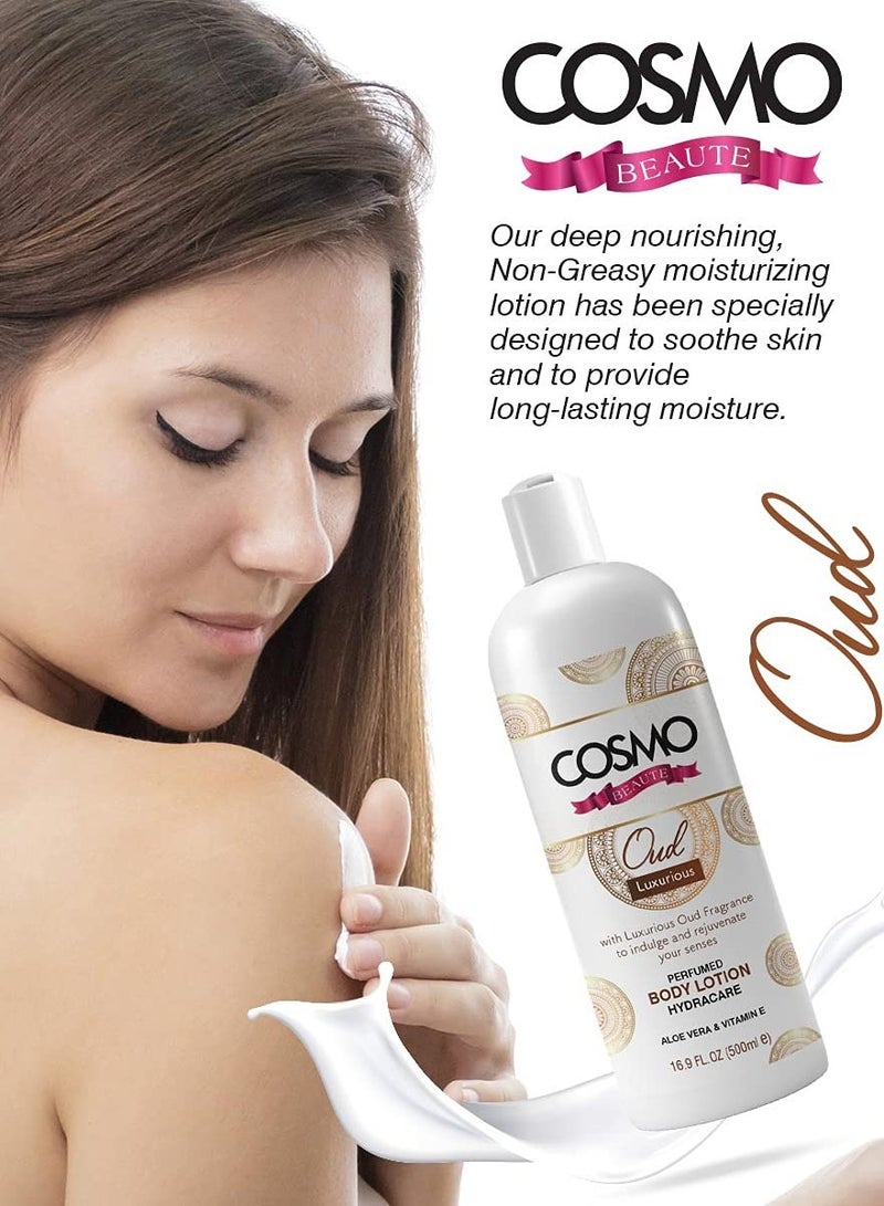 Cosmo Beaute Oud Luxurious Perfumed Body Lotion 500ML With Luxurious Oud Fragrance To Indulge Rejuvenate Your Senses Glowing Hydration Aloe Vera Vitamin E Skin Care Lotions - Image 2