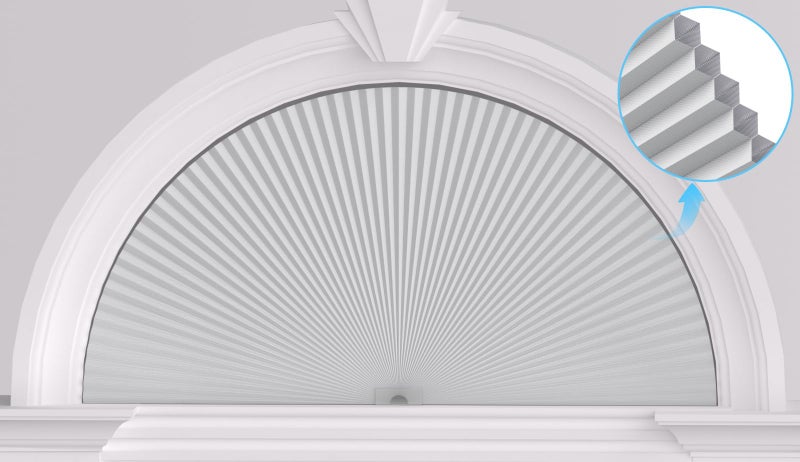 Myshade Arch Window Shades Half Circle Blackout Cellular Shades Cordless No Drill Blinds for Windows Half Moon Honeycomb Fabric No Tools Room Darkening Shades Easy Install (1PCS White 72" W X 36" H) - Image 1