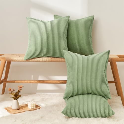 Topfinel Decorative Sage Green Throw Pillow Covers Cushion Cases Set of 4 Soft Velvet Modern DoubleSided Designs Match for Home Decor Pillow Inserts Not Included 18x18 inch - Image 3