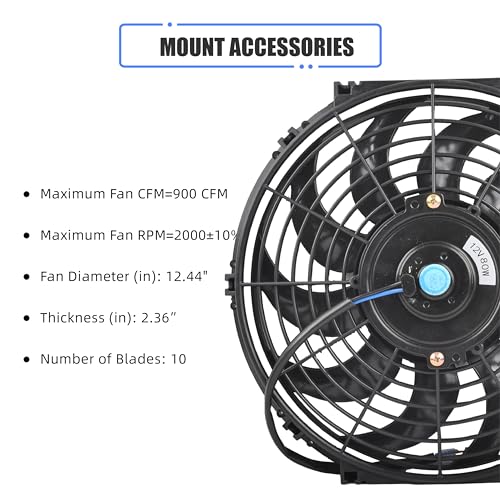 GESEXI 12" Electric Radiator Cooling Fan Assembly Kit, Universal High Performance 12V 80W Motor with Fan Mounting Kit - Black (2 Pack) - Image 2