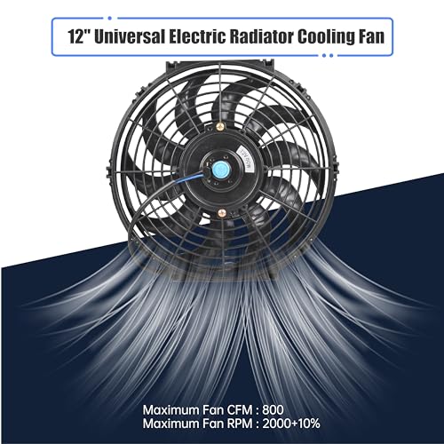 GESEXI 12" Electric Radiator Cooling Fan Assembly Kit, Universal High Performance 12V 80W Motor with Fan Mounting Kit - Black (2 Pack) - Image 3