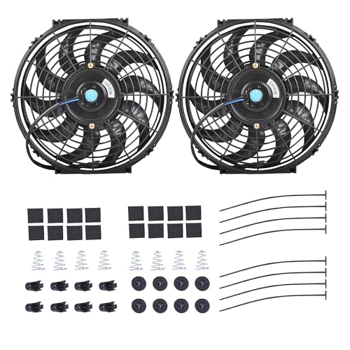 GESEXI 12" Electric Radiator Cooling Fan Assembly Kit, Universal High Performance 12V 80W Motor with Fan Mounting Kit - Black (2 Pack) - Image 1