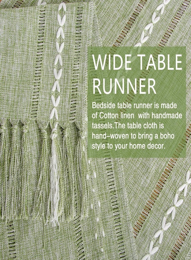 tiosggd Boho Table Runner Short 15.7 x 36 inch, Spring Sage Green Coffee Table Cover, Green Linen Small Table Cloth, Dresser Runner Scarf for Nightstand, Bedside End Table, Rustic Farmhouse Summer Home Decor - Image 4