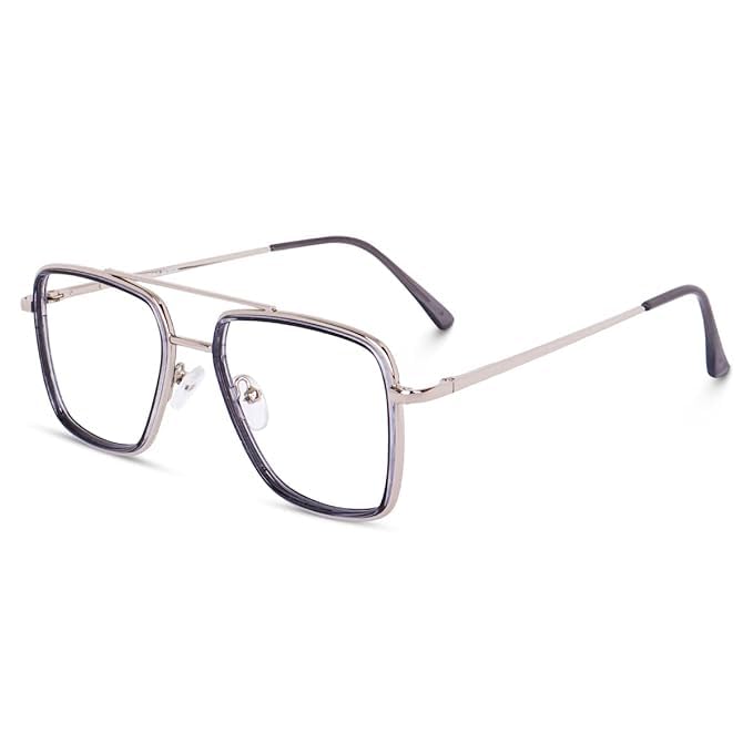 Dervin Blue Light Blocking Blue Cut Zero Power anti-glare Retro Square Eyeglasses, Frame for Eye Protection from UV by Computer/Tablet/Mobile/Laptop (Grey) - Image 1