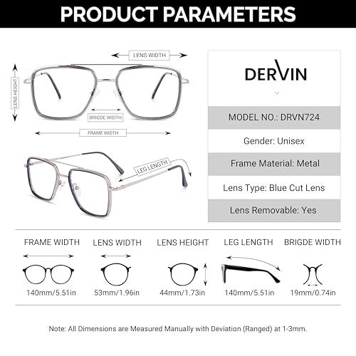 Dervin Blue Light Blocking Blue Cut Zero Power anti-glare Retro Square Eyeglasses, Frame for Eye Protection from UV by Computer/Tablet/Mobile/Laptop (Grey) - Image 5