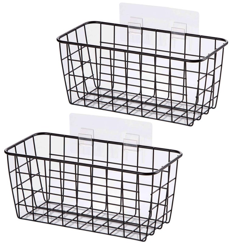 LeleCAT 2 Set Adhesive Hanging Wall Basket Inside Cabinet Door Organizer,Wall Storage Basket-No Drilling Adhesive wall Basket for Cupboard Door,Space-Saving Small Hanging Baskets for Wall Mount Storage,Black - Image 1