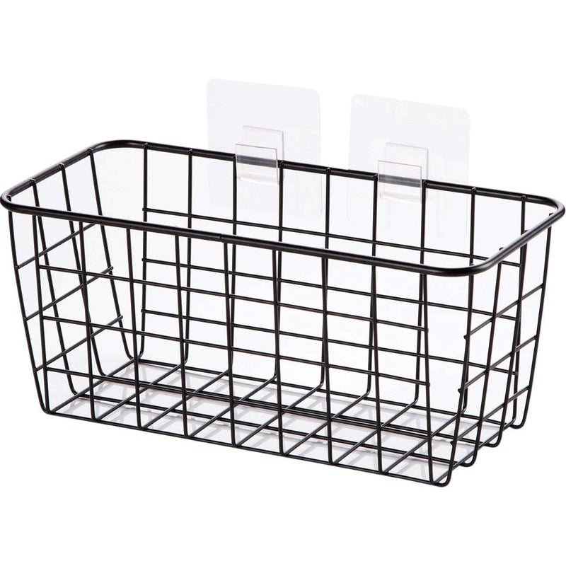 LeleCAT 2 Set Adhesive Hanging Wall Basket Inside Cabinet Door Organizer,Wall Storage Basket-No Drilling Adhesive wall Basket for Cupboard Door,Space-Saving Small Hanging Baskets for Wall Mount Storage,Black - Image 4