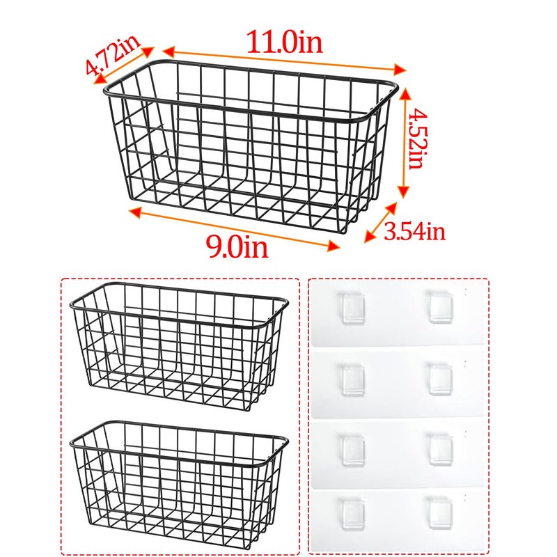 LeleCAT 2 Set Adhesive Hanging Wall Basket Inside Cabinet Door Organizer,Wall Storage Basket-No Drilling Adhesive wall Basket for Cupboard Door,Space-Saving Small Hanging Baskets for Wall Mount Storage,Black - Image 2