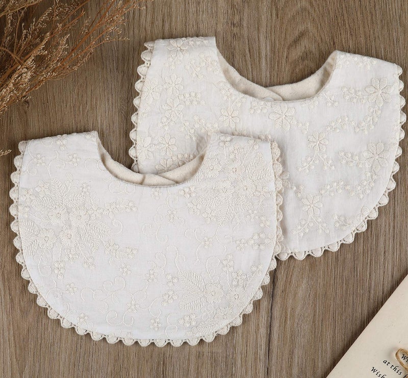 GZMM Baby Bib For Girls,Reversible Waterproof Handmade Natural Cotton Baby Drool Bib 0-12 months 2 Pack (off-white color, 0-12 months) - Image 2