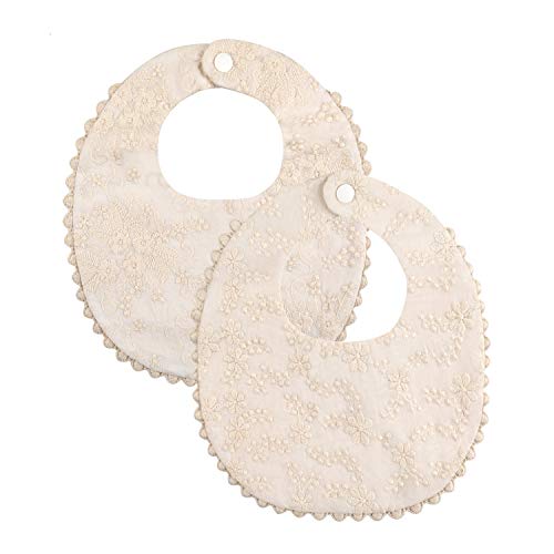GZMM Baby Bib For Girls,Reversible Waterproof Handmade Natural Cotton Baby Drool Bib 0-12 months 2 Pack (off-white color, 0-12 months) - Image 1