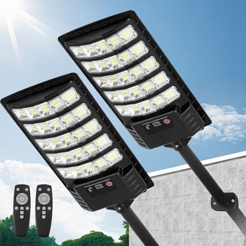 FOWSEEK Solar Street Lights Outdoor Waterproof 2 Pack High Lumen Solar Outdoor Flood Lights with Motion Sensor Lamparas Luces Solares para Exteriores Dusk to Dawn Commercial Lighting for Yard - Image 1