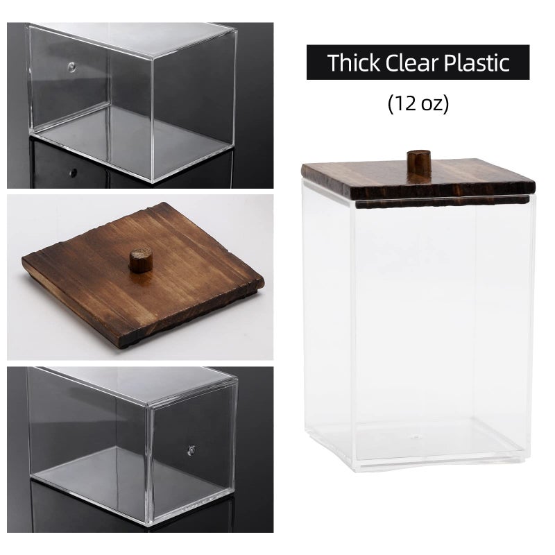 Tbestmax 3 Pack Qtip Holder - 12 oz Bathroom Organizer and Storage Containers, Plastic Square Apothecary Jars with Black Bamboo Lids for Cotton Ball, Cotton Swab, Floss - Image 3