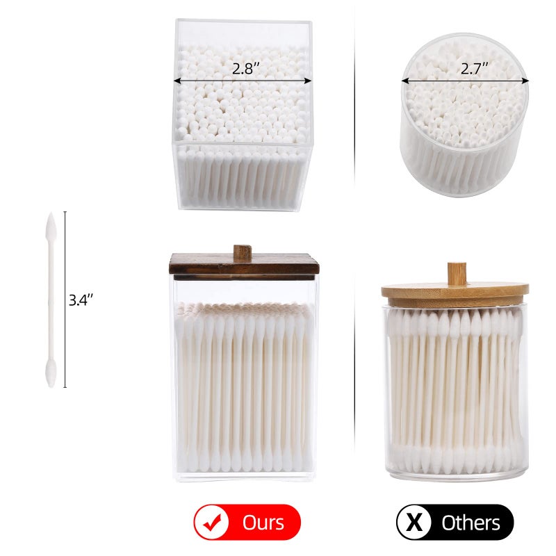 Tbestmax 3 Pack Qtip Holder - 12 oz Bathroom Organizer and Storage Containers, Plastic Square Apothecary Jars with Black Bamboo Lids for Cotton Ball, Cotton Swab, Floss - Image 4