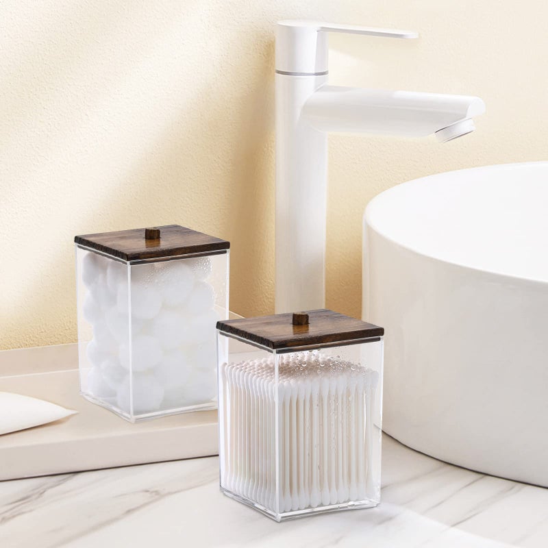 Tbestmax 3 Pack Qtip Holder - 12 oz Bathroom Organizer and Storage Containers, Plastic Square Apothecary Jars with Black Bamboo Lids for Cotton Ball, Cotton Swab, Floss - Image 5