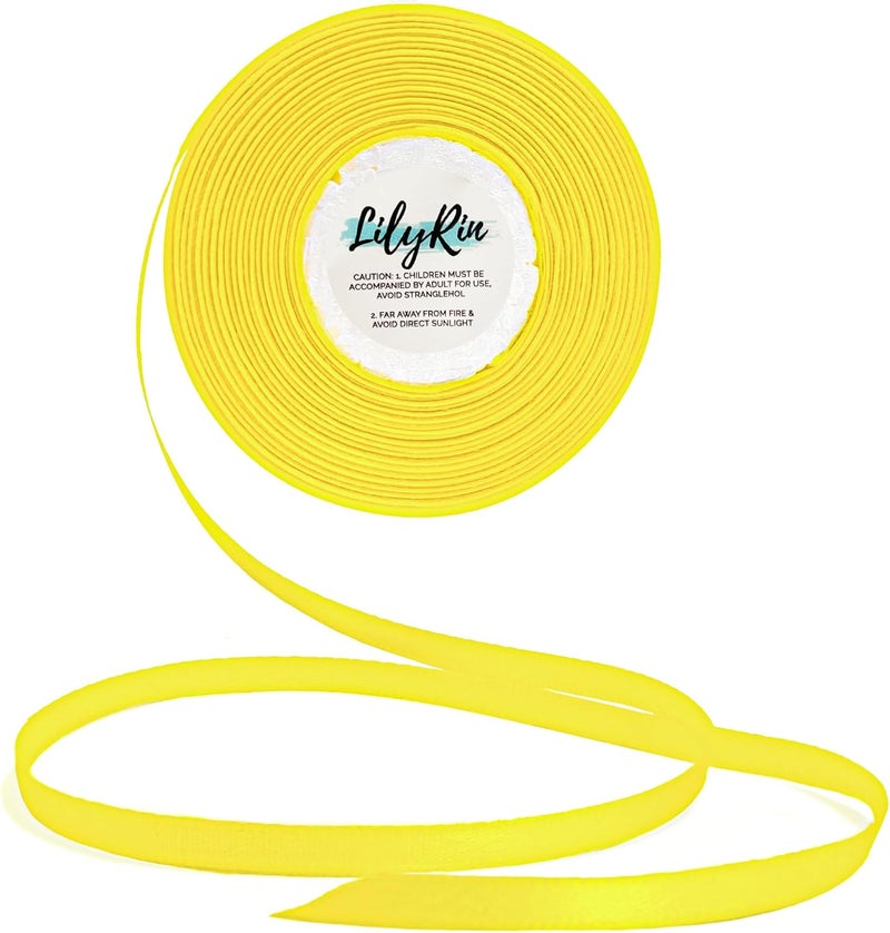 LilyRin Yellow Ribbon 1/4 Inches 36 Yards Satin Roll Perfect for Scrapbooking, Art, Wedding, Wreath, Baby Shower, Packing Birthday, Wrapping Christmas or Other Projects Solid - Image 1