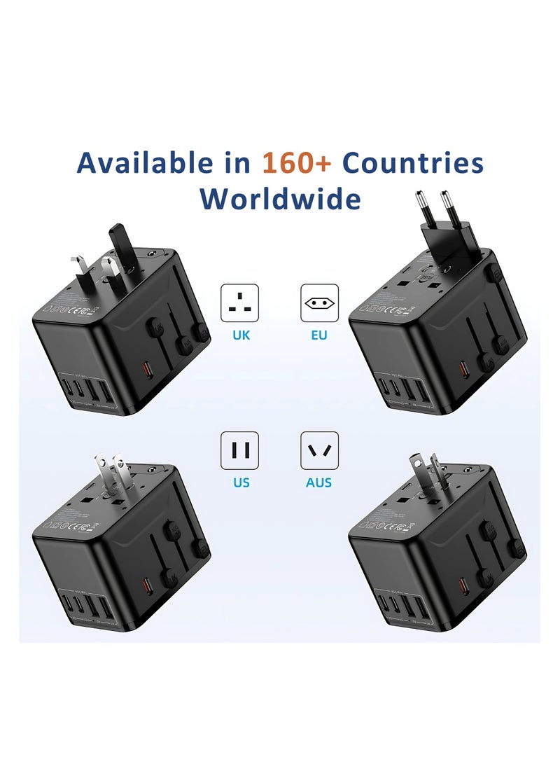 AREXA Universal Travel Adapter 5-in-1, Worldwide Plug with 2 USB-C & 2 USB-A Ports, 3.5A Fast Charger, Multi-Country Wall Charger for Europe UK USA Asia Australia - Black Power Adapter - Image 5