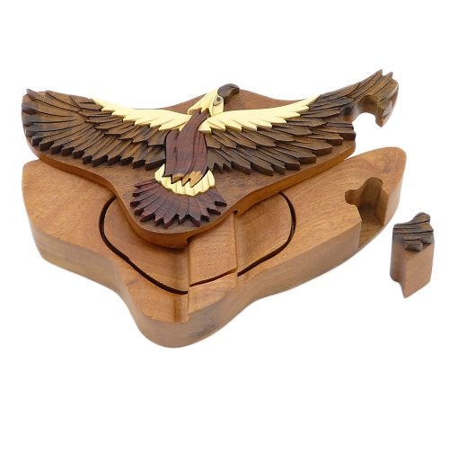 The Handcrafted Hawk - All Natural Intarsia Wood Puzzle Box - Handcrafted with Secret Compartment - Image 2