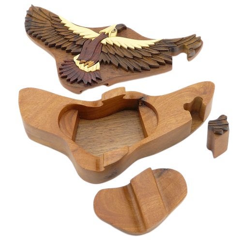 The Handcrafted Hawk - All Natural Intarsia Wood Puzzle Box - Handcrafted with Secret Compartment - Image 3