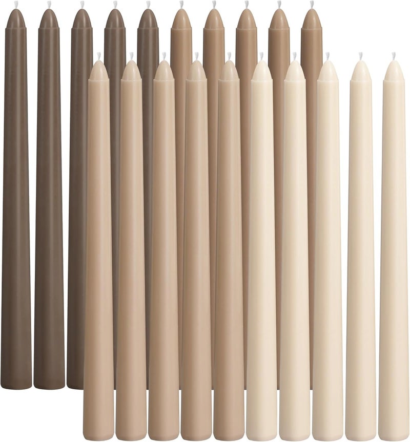 Viyffo Brown Taper Candles, 10 Inch Set of 20, Unscented, Dripless, Smokeless, 8 Hours Long Burning, Hand Poured Tall Tapered Candlesticks Wedding Advent Home Decor Dinner - Image 1