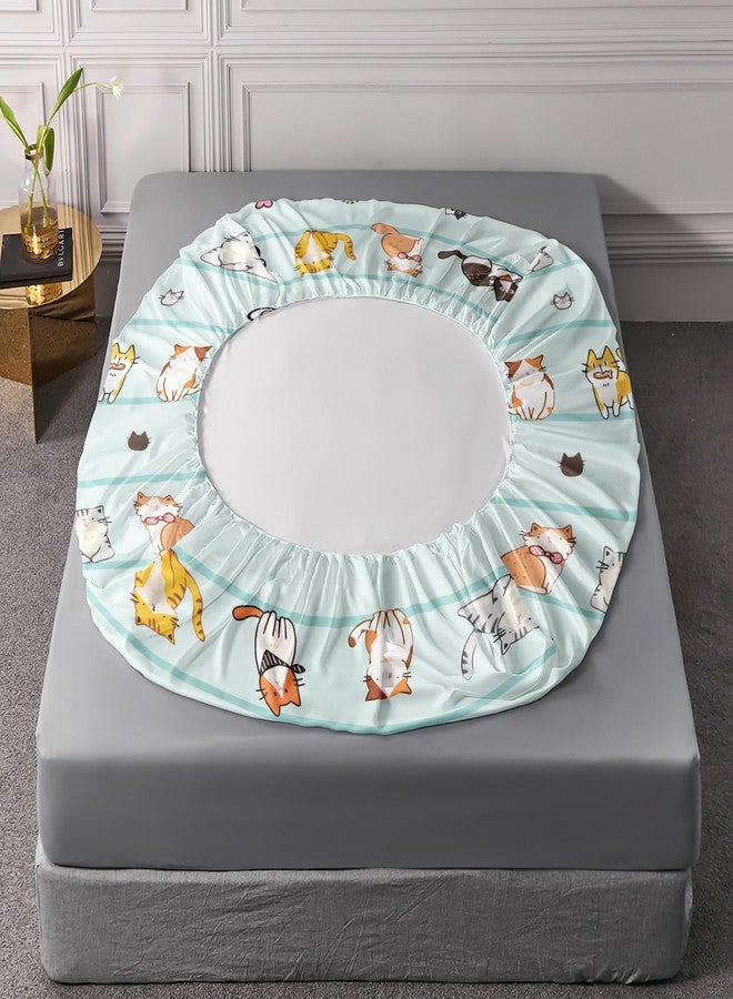 AILONEN Cartoon Cat Fitted Sheet Twin Size, Kawaii Cats Bedding Set for Girls Kids Teens,Blue Lovely Quilt Animal Pattern Bed Sheet Set,1 Fitted Sheet 2 Pillowcases,3 PCS,Soft Microfibre - Image 5