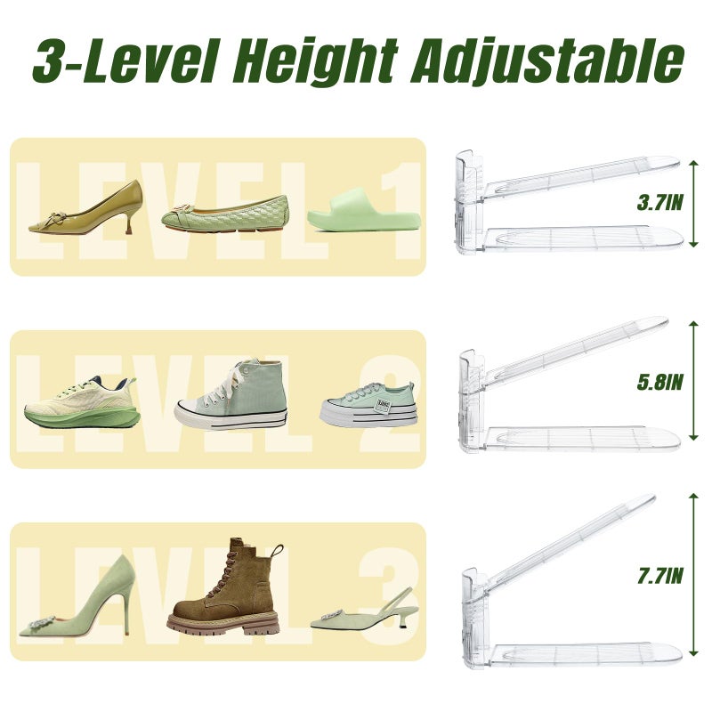 MOOKNAT Clear Shoe Slot Organizer, 12 Pack Adjustable Shoe Slots Organizer for Closet Clear Shoe Stackers Shoe Rack Holder Shoe Space Savers for a Pair of Shoes - Image 3