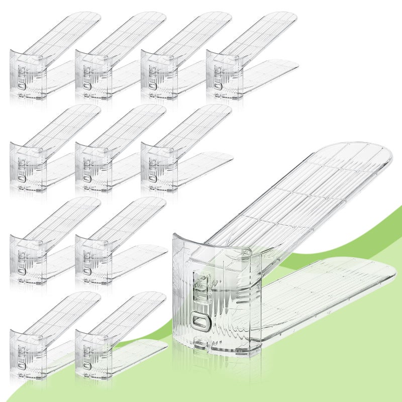 MOOKNAT Clear Shoe Slot Organizer, 12 Pack Adjustable Shoe Slots Organizer for Closet Clear Shoe Stackers Shoe Rack Holder Shoe Space Savers for a Pair of Shoes - Image 1