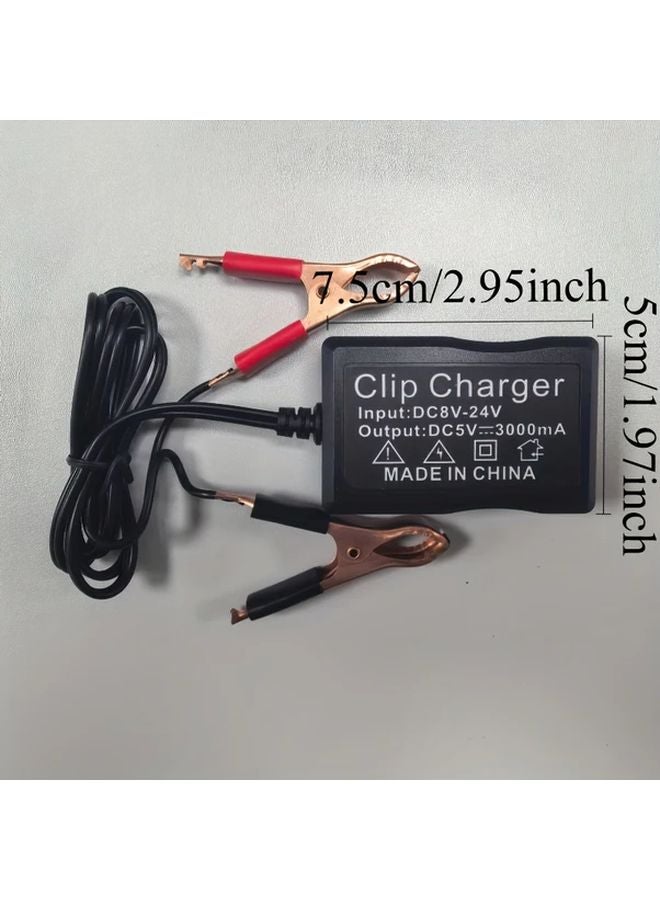 محول طاقة بمشبك تمساح بشاحن 3USB سريع لشحن بطارية الدراجة النارية والسيارة في حالات الطوارئ - Image 3