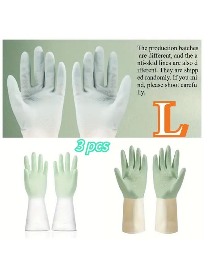 3 Pairs Heavy Duty Waterproof PVC Latex Dishwashing Gloves Green Size L Non Slip Grip - Image 1