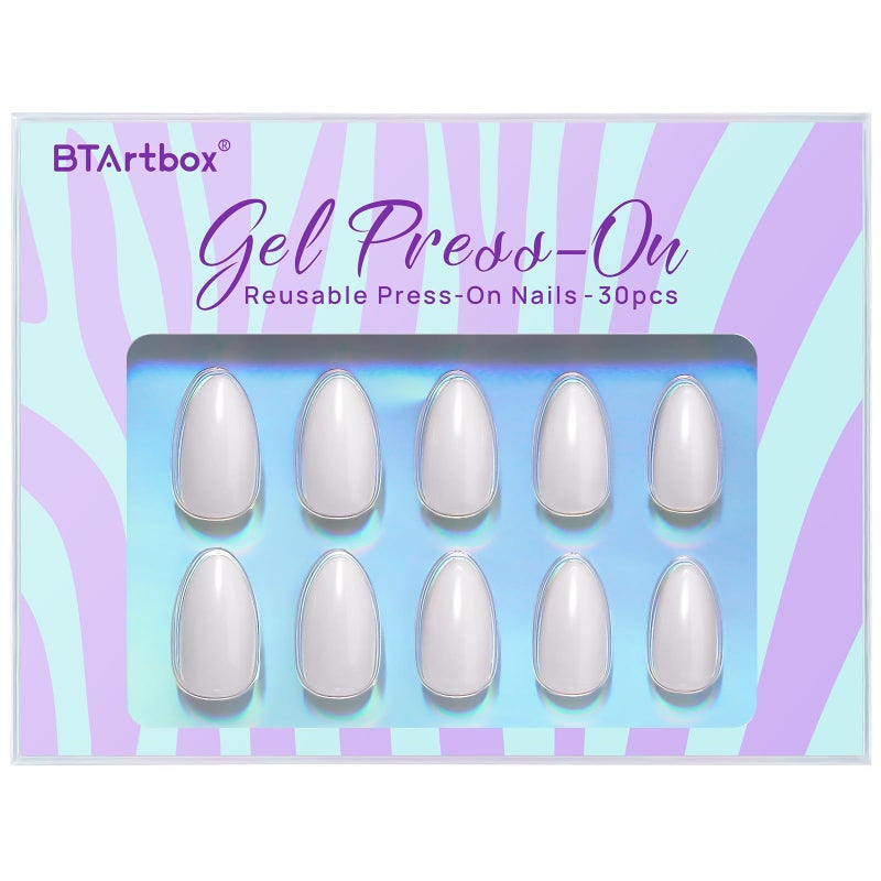 BTArtbox White Press On Nails Short - Soft Gel Press on Nails Almond, White Glue on Nails with Nail Glue, Reusable Stick on Nails in 16 Sizes, Cream Puff - Image 4