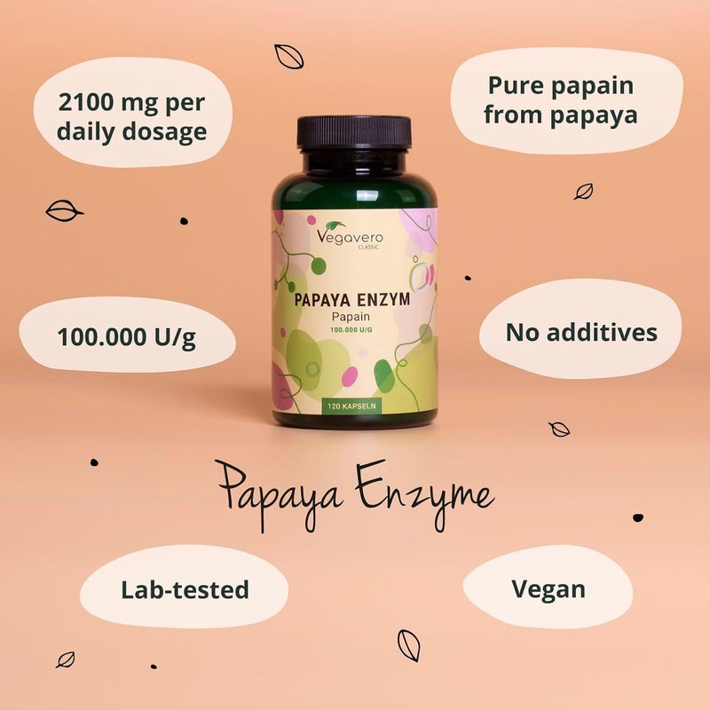 Vegavero فيجافيرو إنزيم البابايا 2100 ملغ باباين 100% طبيعي مستخلص فاكهة كاركا بابايا بدون إضافات 120 كبسولة نباتية - Image 3