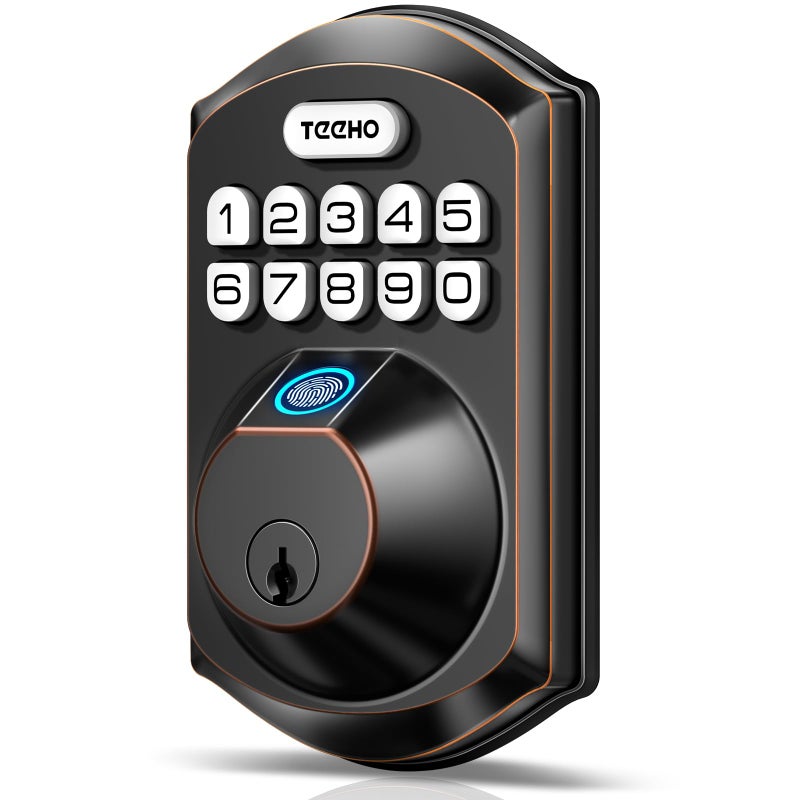 TEEHO TE002 Fingerprint Door Lock - Keyless Entry Electronic Keypad Deadbolt with 2 Backup Keys - Auto Lock - Easy Installation - Smart Locks for Front Door - Oil-Rubbed Bronze - Image 1