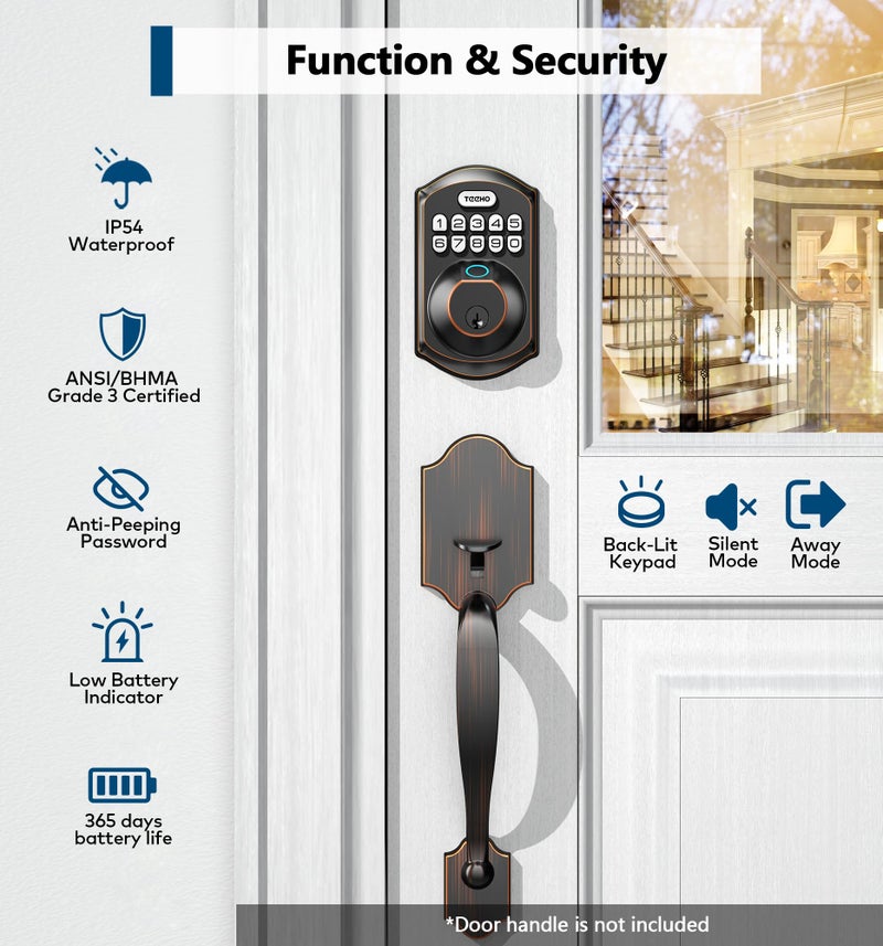TEEHO TE002 Fingerprint Door Lock - Keyless Entry Electronic Keypad Deadbolt with 2 Backup Keys - Auto Lock - Easy Installation - Smart Locks for Front Door - Oil-Rubbed Bronze - Image 5