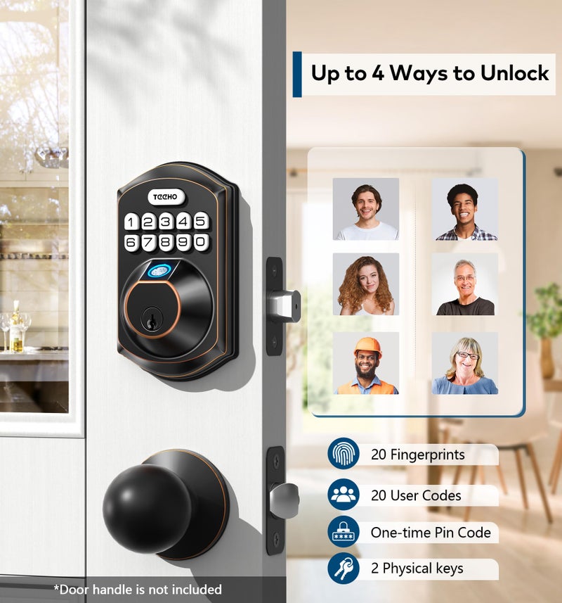 TEEHO TE002 Fingerprint Door Lock - Keyless Entry Electronic Keypad Deadbolt with 2 Backup Keys - Auto Lock - Easy Installation - Smart Locks for Front Door - Oil-Rubbed Bronze - Image 2