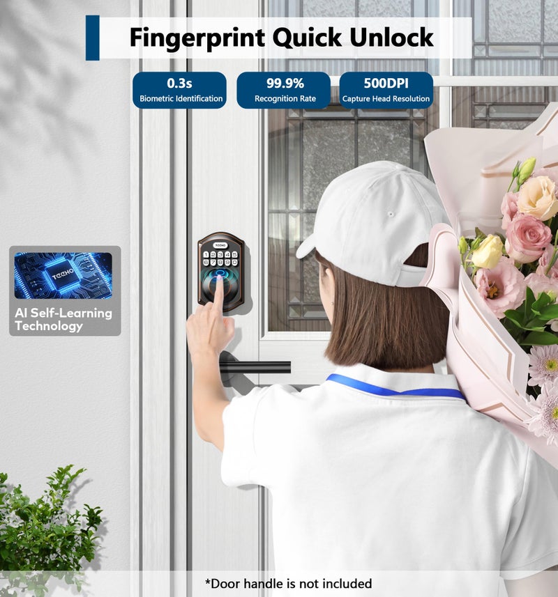 TEEHO TE002 Fingerprint Door Lock - Keyless Entry Electronic Keypad Deadbolt with 2 Backup Keys - Auto Lock - Easy Installation - Smart Locks for Front Door - Oil-Rubbed Bronze - Image 3